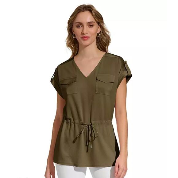 NWOT Calvin Klein Women's Shortsleeve Drawstring Top Size XL - Picture 1 of 6